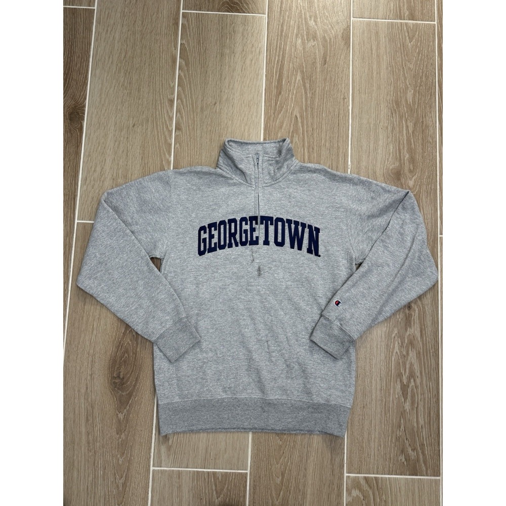 Champion Georgetown Hoyas 1/4 Zip Sweater Mens Medium Gray Pullover Long Sleeve